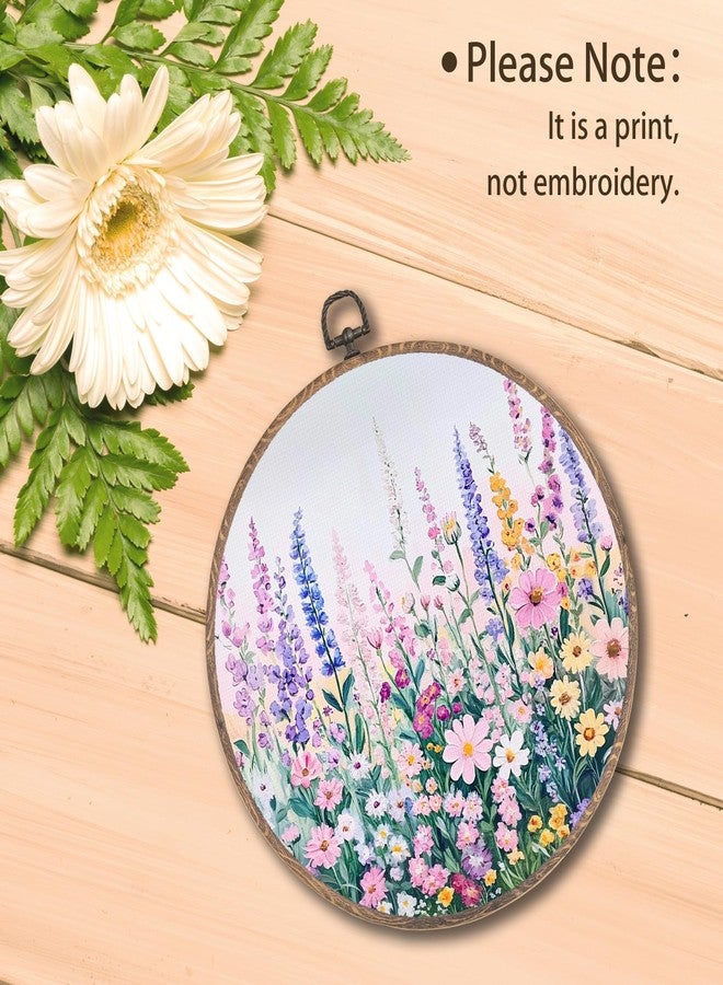 Tzhim Colorful Flower Round Wall Art Decor, Spring Wildflowers Hanging Wall Art Canvas Framed, Watercolor Floral Botanical Wall Sculptures for Home Bedroom Living Room Office Decor, 10x10in - Image 3